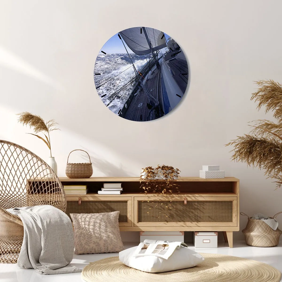 Ceas de perete - Ceas pe sticlă - Un iaht pe marea deschisă printre valuri - 30x30cm - Știu ce înseamnă să fii o pasăre - Decorațiune modernă pentru perete pentru living, bucătărie și dormitor ARTTOR