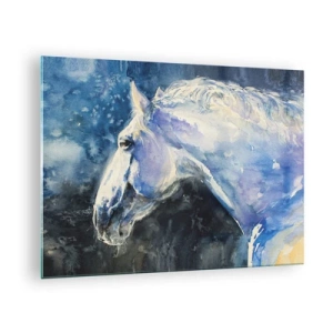 Tablou pe sticlă - Portret în acuarelă al unui cal în nuanțe de albastru - 70x50cm - Portret într-o strălucire albastră - Decorațiune modernă pentru perete pentru living și dormitor ARTTOR