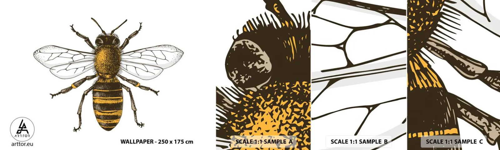 Mostră de Tapet Standard Eco - Frumoasă și bună - Albină, Insectă, Natură - 100x30 cm