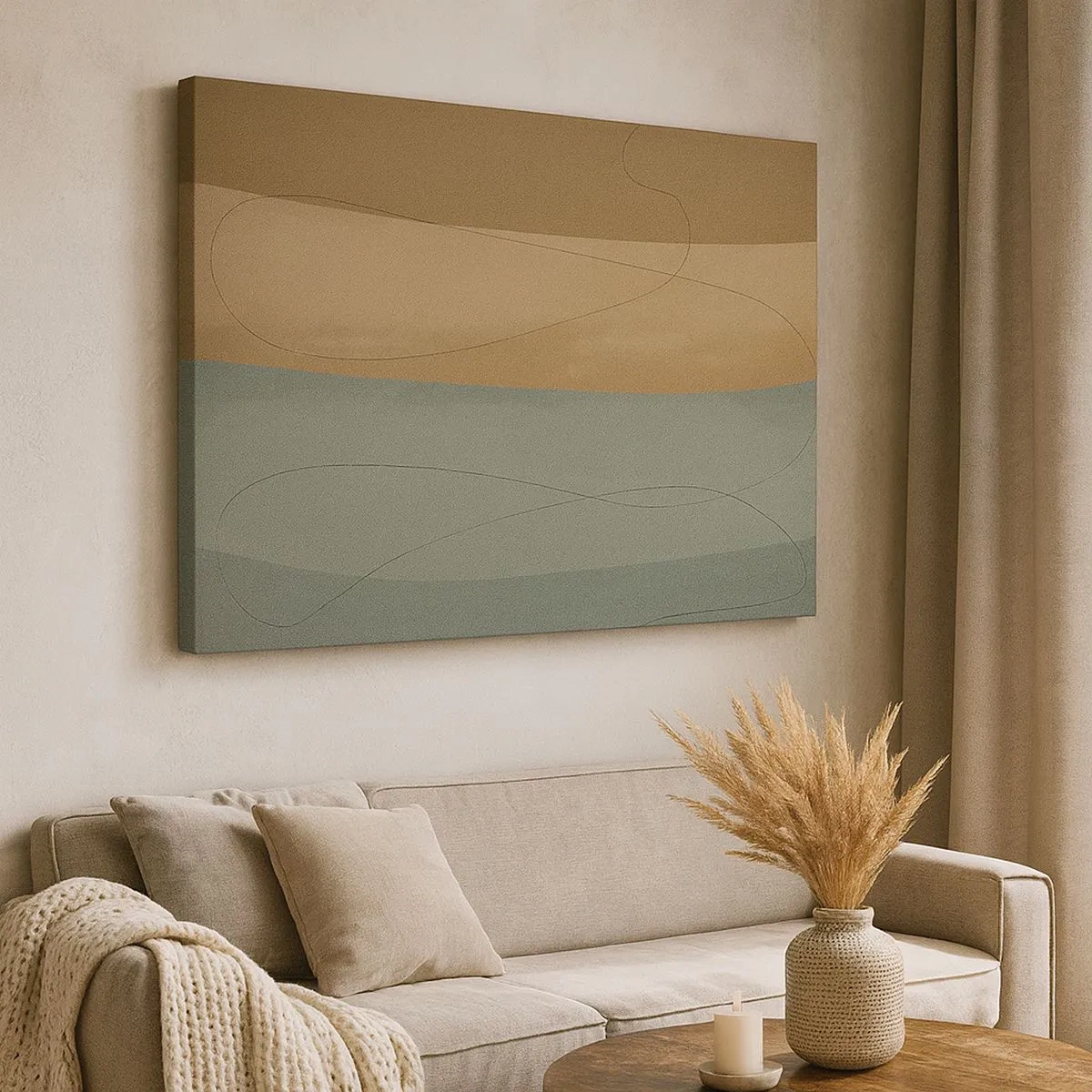 Tablou pe pânză Canvas - Compoziție abstractă în tonuri naturale de pământ - 70x50cm - Compoziție orizontală - Decorațiune modernă pentru perete pentru living și dormitor ARTTOR