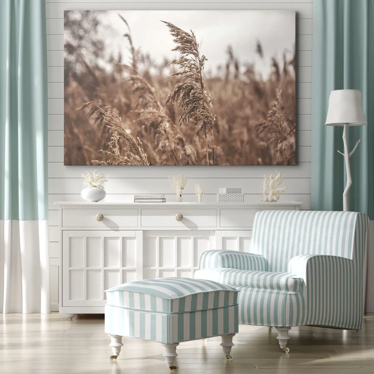 Tablou pe pânză Canvas - Ierburi aurii pe fundalul peisajelor de toamnă - 70x50cm - Toamna pe câmpuri - Decorațiune modernă pentru perete pentru living și dormitor ARTTOR