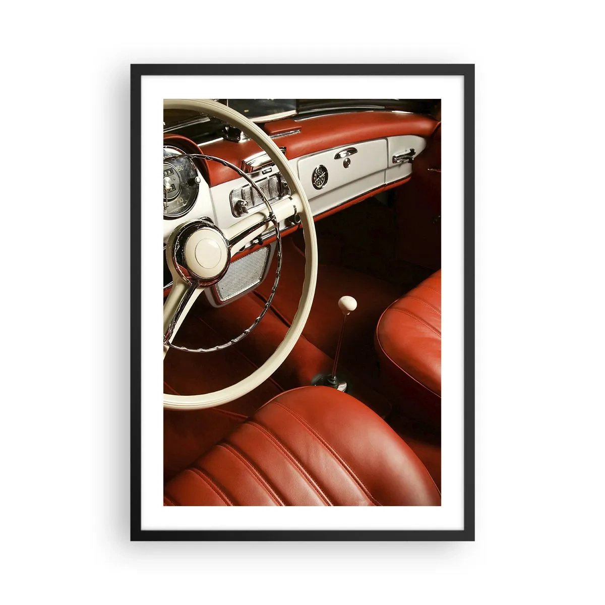 Poster în ramă neagră - Interiorul elegant al unei mașini clasice - 50x70cm - Lux în stil vintage - Decorațiune modernă pentru perete pentru living și dormitor ARTTOR