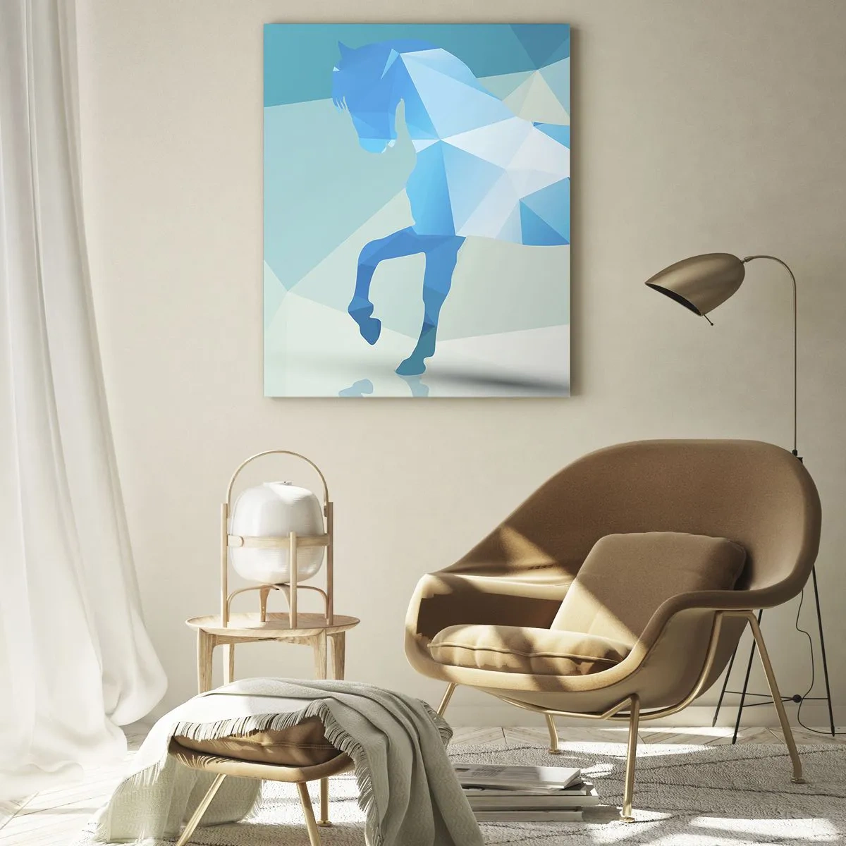 Tablou pe sticlă - Cal geometric în turcoaz - 50x70 cm