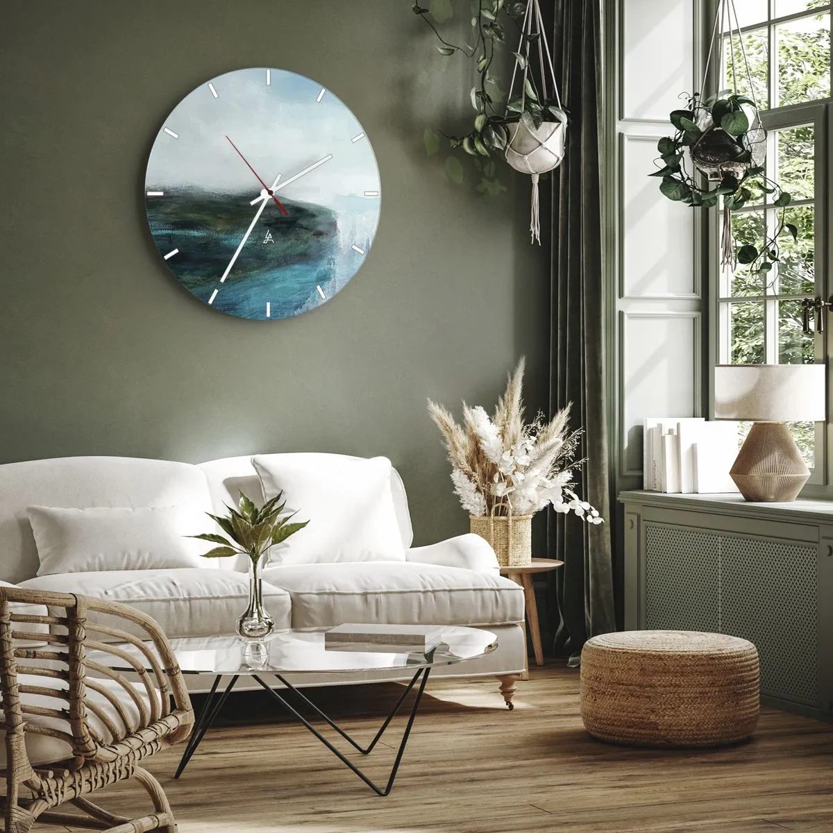 Ceas de perete - Ceas pe sticlă - Abstracție maritimă - 40x40 cm