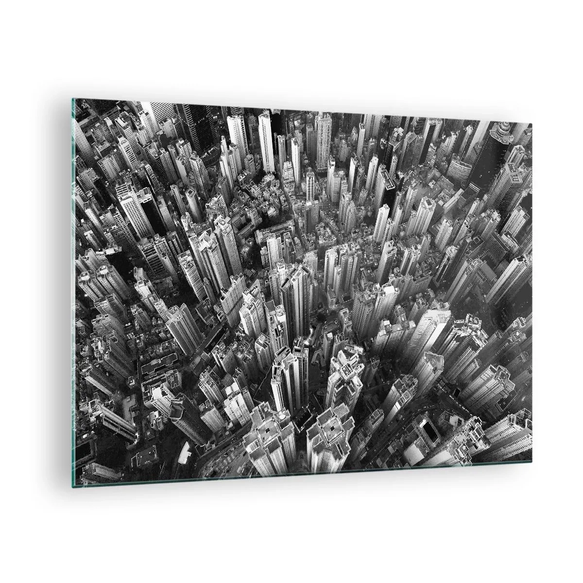 Tablou pe sticlă - Vedere de pasăre a orașului, alb-negru - 70x50cm - Din ce în ce mai sus - Decorațiune modernă pentru perete pentru living și dormitor ARTTOR