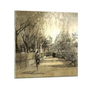 Tablou pe sticlă - Un moment reținut cu pene - 40x40 cm