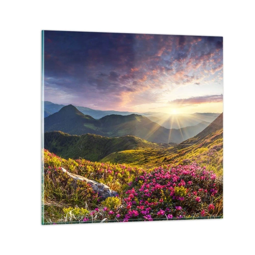 Tablou pe sticlă - Prospețimea unei dimineți de munte - 70x70 cm