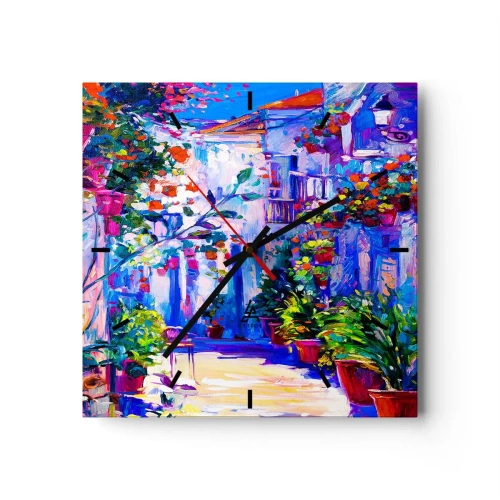 Ceas de perete - Ceas pe sticlă - Impresie - străduță italiană - 30x30 cm