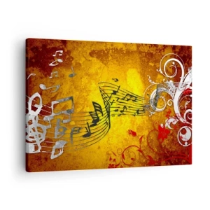 Tablou pe pânză Canvas - Note muzicale abstracte pe un fundal colorat cu ornamente - 70x50cm - Lasă muzica să curgă - Decorațiune modernă pentru perete pentru living și dormitor ARTTOR
