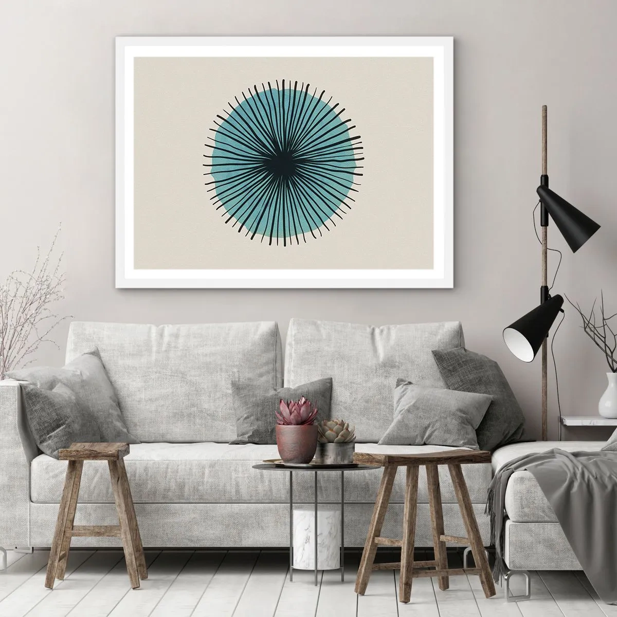 Poster în ramă albă - Radiant pe albastru - 50x40 cm