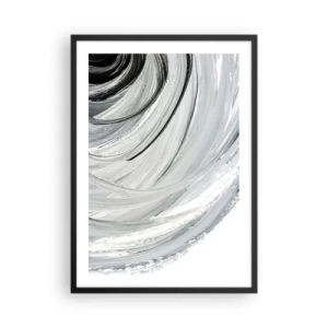 Poster în ramă neagră - Abstracție dinamică în nuanțe de negru, alb și gri - 50x70cm - Compoziție orbitală - Decorațiune modernă pentru perete pentru living și dormitor ARTTOR