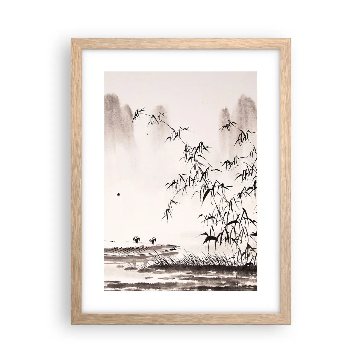 Poster în ramă de stejar deschis - Liniștea câmpurilor de orez - 30x40 cm