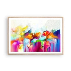 Poster în ramă de stejar deschis - Curcubeul înflorit - 91x61 cm