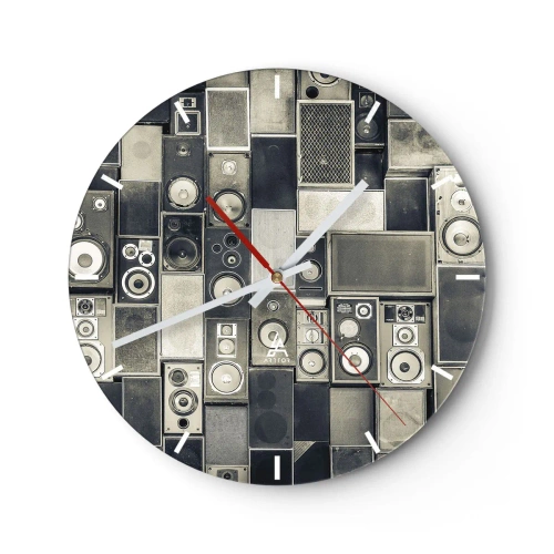 Ceas de perete - Ceas pe sticlă - Set de boxe în stil retro - 30x30cm - Și totul este în regulă - Decorațiune modernă pentru perete pentru living, bucătărie și dormitor ARTTOR