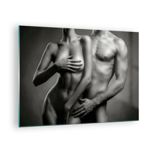 Tablou pe sticlă - Compoziție alb-negru cu siluete goale ale unui cuplu - 70x50cm - Adam și Eva - Decorațiune modernă pentru perete pentru living și dormitor ARTTOR