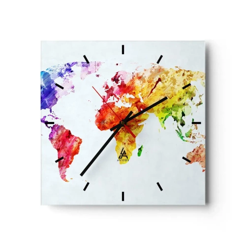 Ceas de perete - Ceas pe sticlă - Toate culorile lumii - 30x30 cm