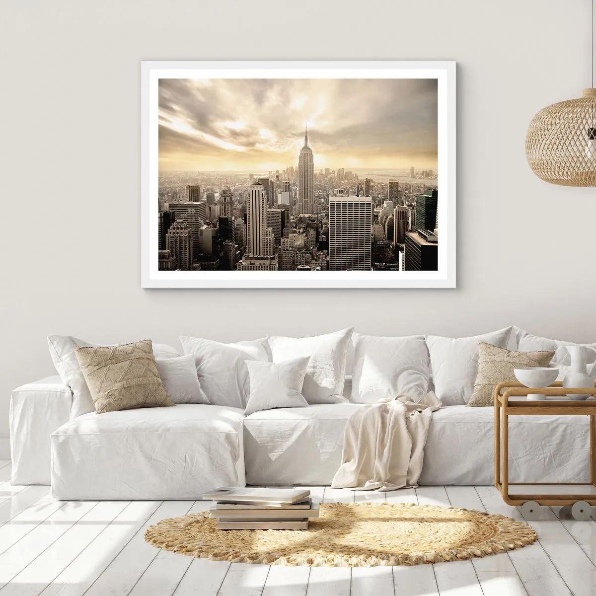 Poster în ramă albă - New York țesut din gri - 50x40 cm