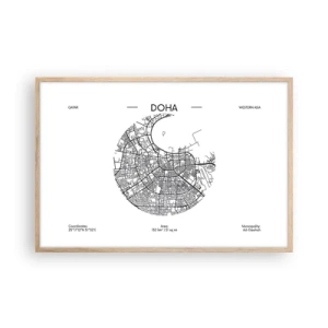 Poster în ramă de stejar deschis - Anatomia orașului Doha - 91x61 cm