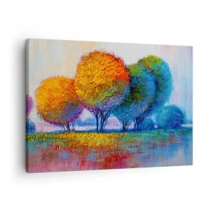 Tablou pe pânză Canvas - Copaci colorați într-un peisaj impresionist - 70x50cm - Coroanele culorilor - Decorațiune modernă pentru perete pentru living și dormitor ARTTOR