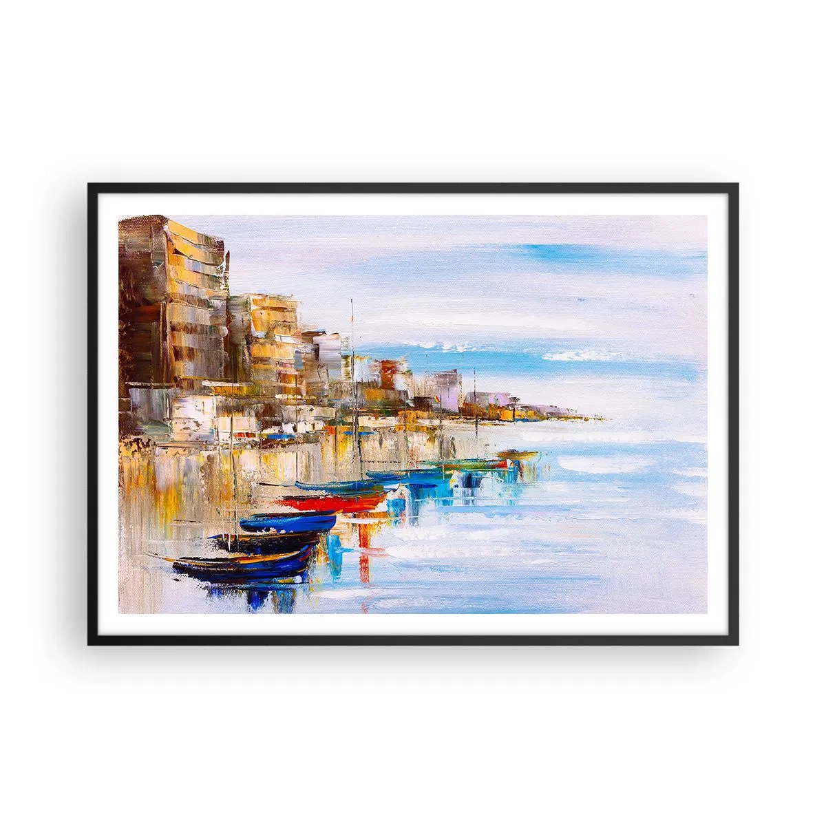 Poster în ramă neagră - Port urban multicolor - 100x70 cm
