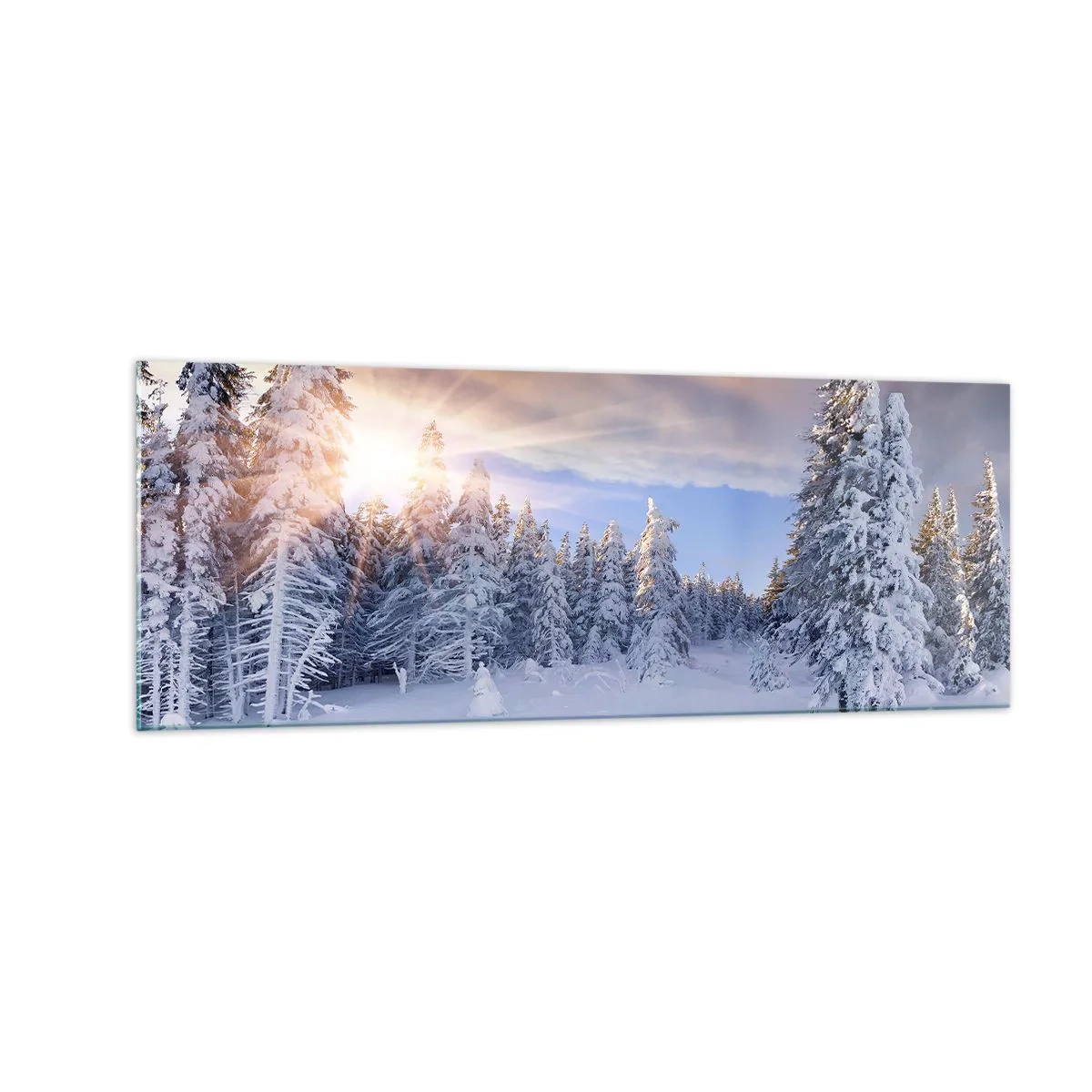 Tablou pe sticlă - Spectacolul naturii înzăpezite - 140x50 cm