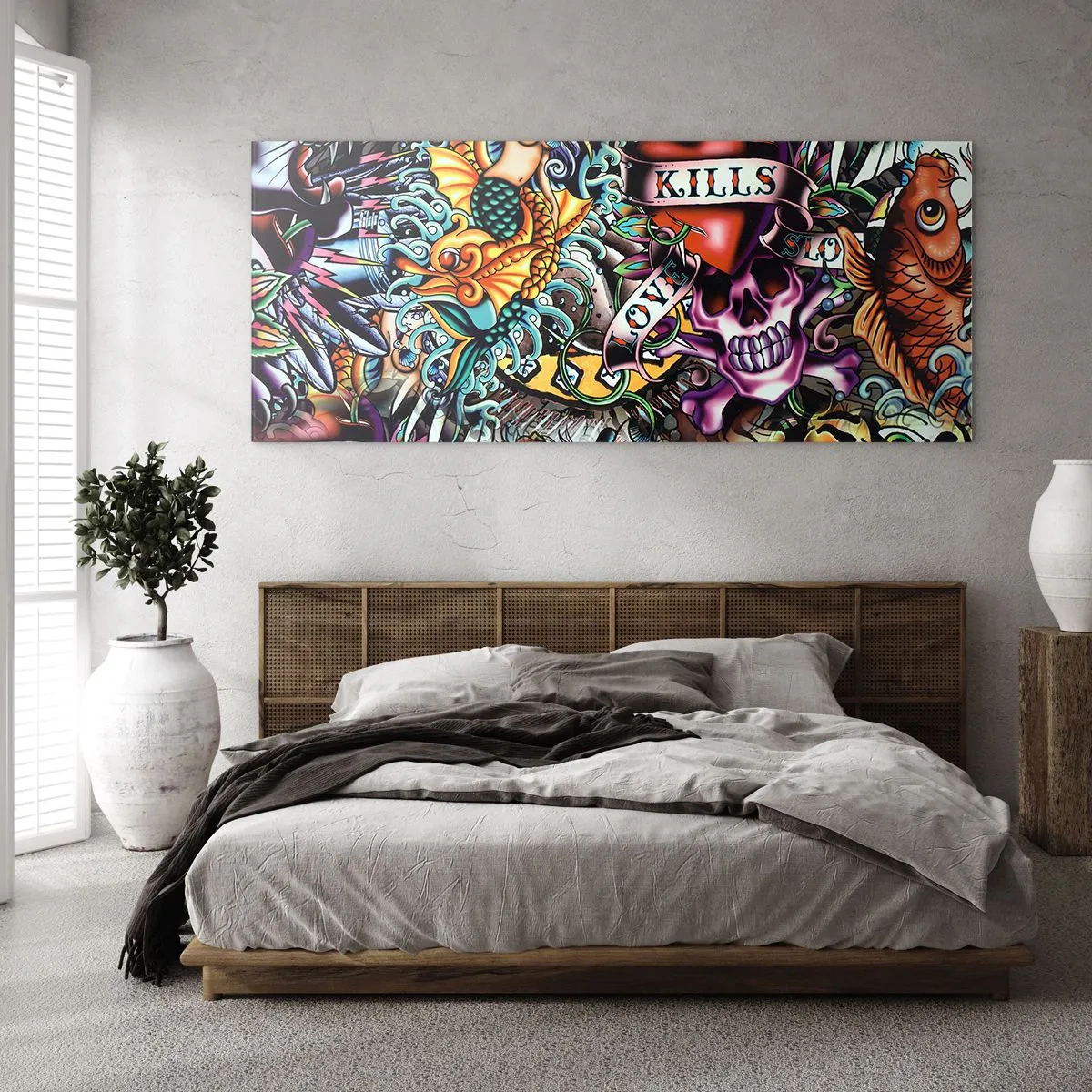 Tablou pe sticlă - Visul unui artist tatuator - 100x40 cm