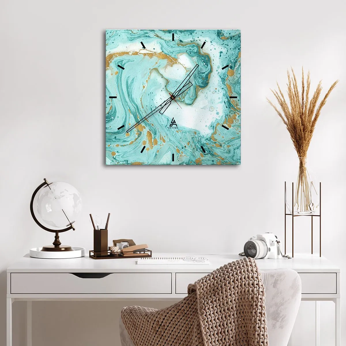 Ceas de perete - Ceas pe sticlă - Sub marele val al perioadei Edo - 40x40 cm