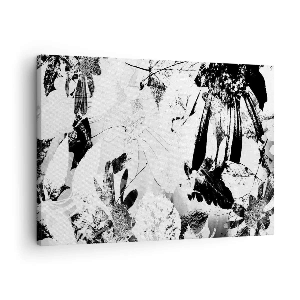 Tablou pe pânză Canvas - Flori abstracte alb-negru într-un stil minimalist - 70x50cm - Toamna în negativ - Decorațiune modernă pentru perete pentru living și dormitor ARTTOR