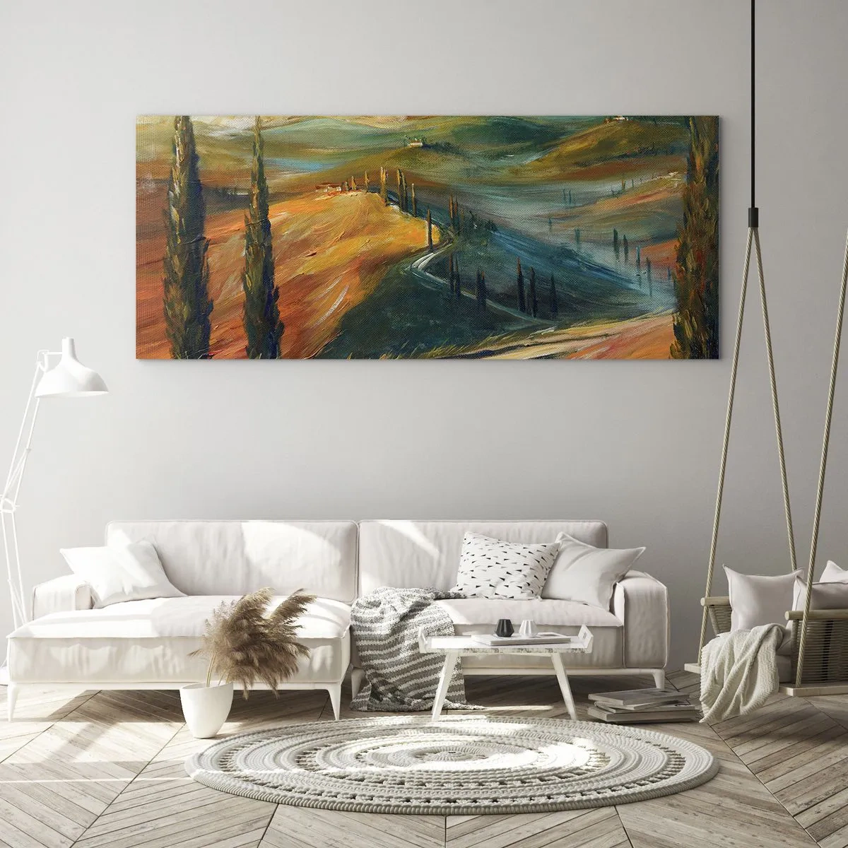 Tablou pe sticlă - Peisaj toscan - 100x40 cm