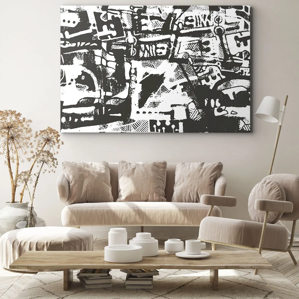 Tablou pe pânză Canvas - Model retro monocrom abstract - 70x50cm - Ordine sau haos? - Decorațiune modernă pentru perete pentru living și dormitor ARTTOR