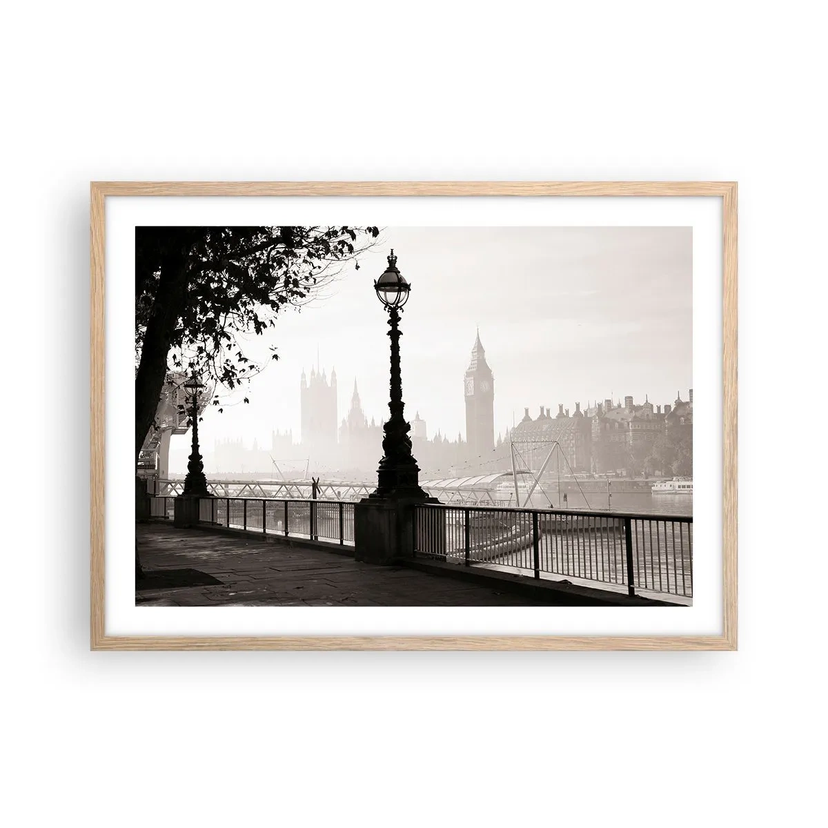 Poster în ramă de stejar deschis - Londra de dimineața - 70x50 cm