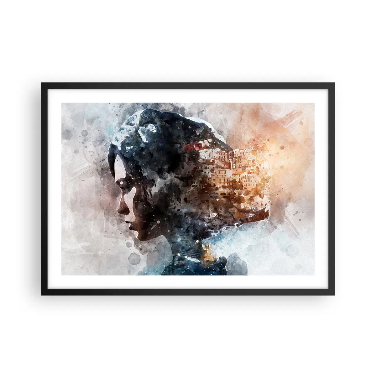 Poster în ramă neagră - Povestea unei fete cu un oraș în fundal - 70x50 cm