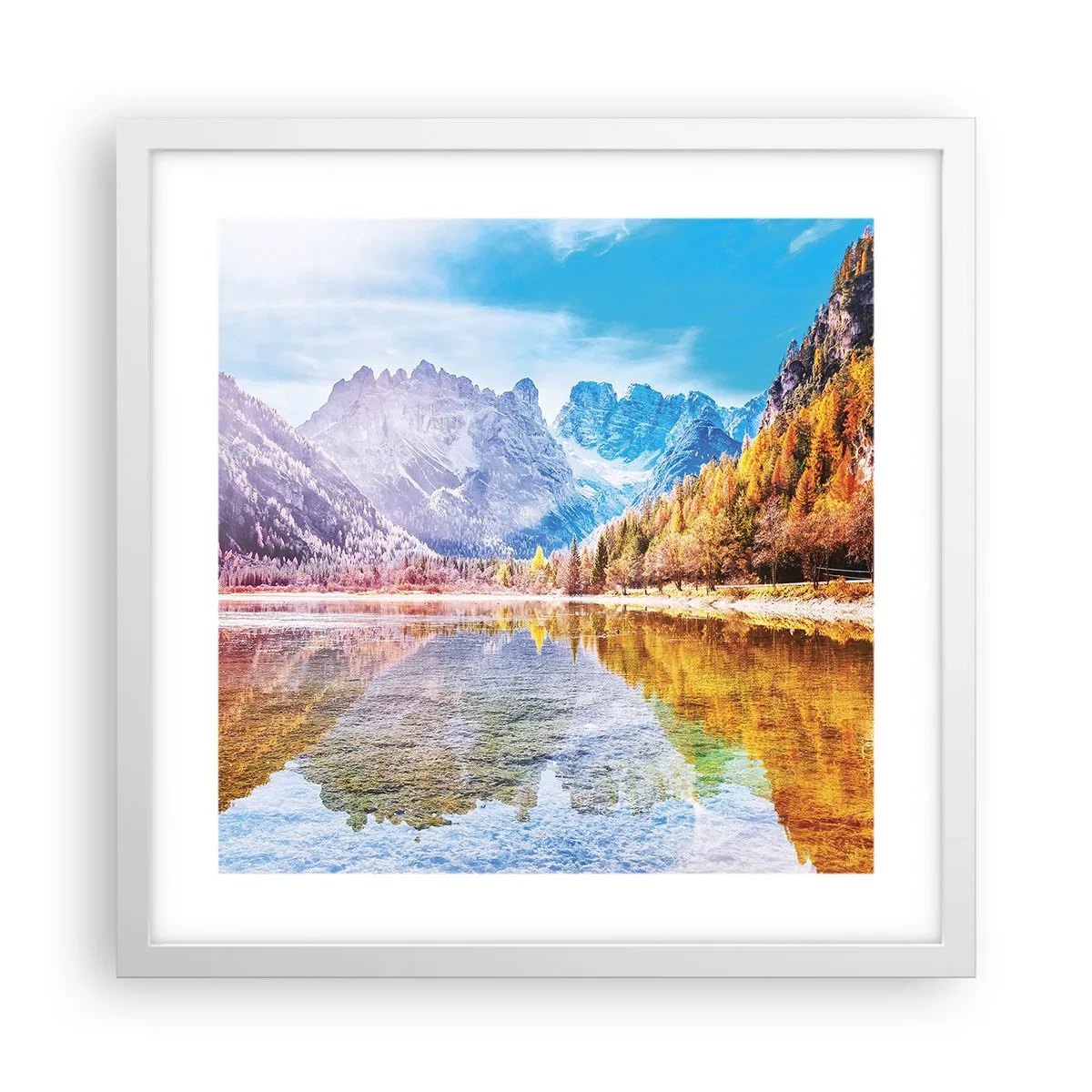 Poster în ramă albă - Iar în munți începe toamna - 40x40 cm