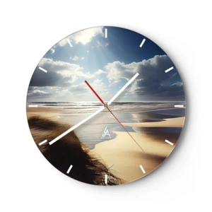 Ceas de perete - Ceas pe sticlă - O plajă sălbatică cu dune iluminate de lumina soarelui și nori - 30x30cm - Plajă sălbatică - Decorațiune modernă pentru perete pentru living, bucătărie și dormitor ARTTOR