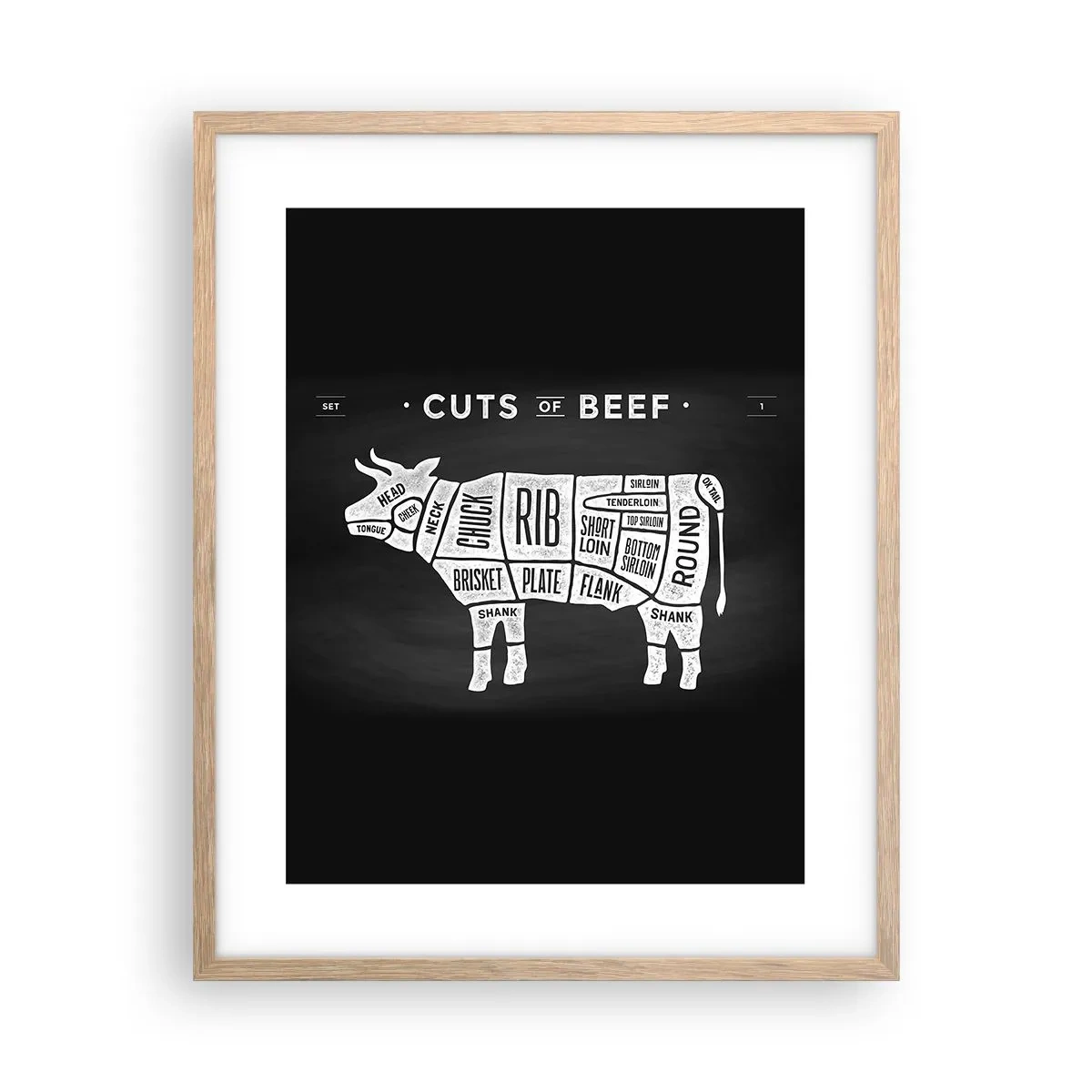 Poster în ramă de stejar deschis - Abecedar de măcelar - 40x50 cm