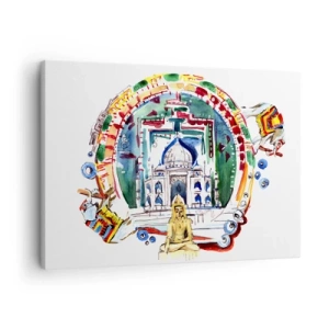 Tablou pe pânză Canvas - O ilustrație colorată a arhitecturii indiene - 70x50cm - Echilibrul hindus al lumii - Decorațiune modernă pentru perete pentru living și dormitor ARTTOR
