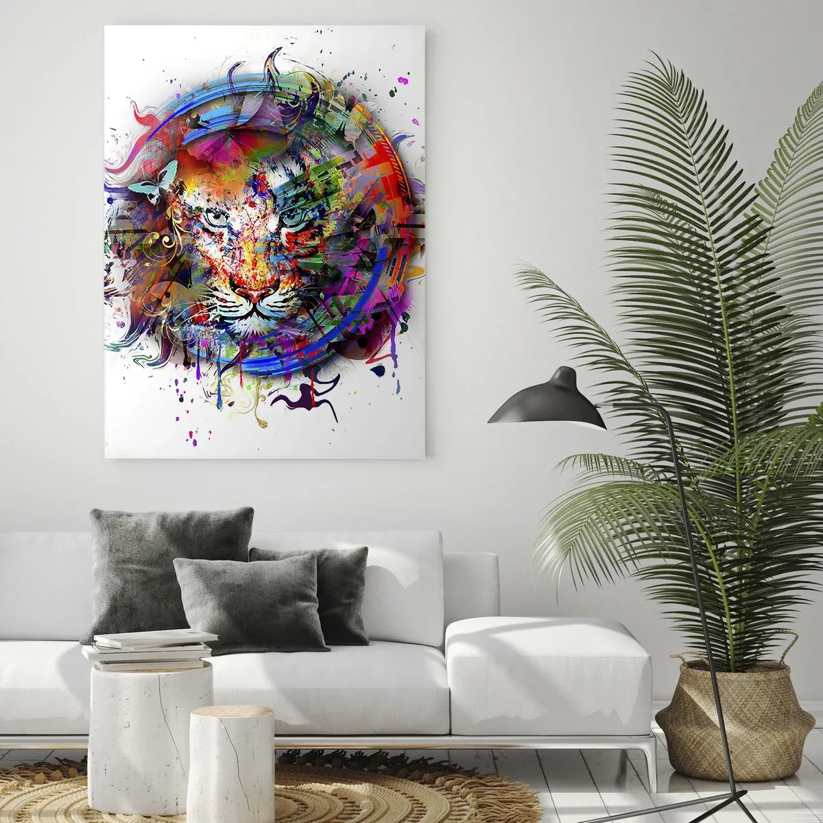 Tablou pe sticlă - Ascunzându-se în spatele voalului curcubeu - 50x70 cm