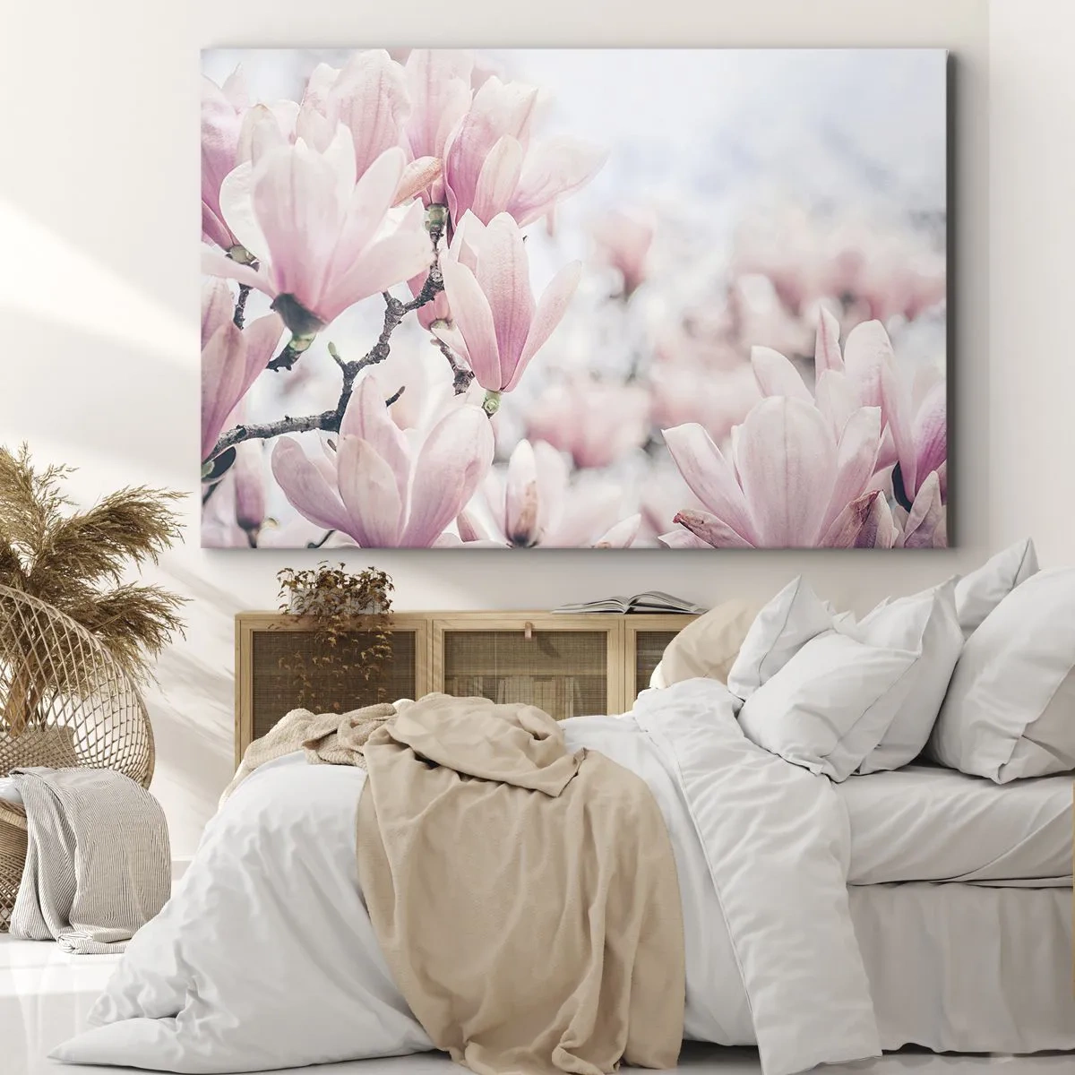 Tablou pe pânză Canvas - Flori subtile de magnolie în nuanțe delicate de roz - 70x50cm - Idealul de subtilitate - Decorațiune modernă pentru perete pentru living și dormitor ARTTOR