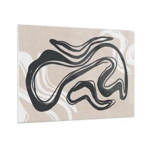 Tablou pe sticlă - Linie neagră expresivă pe un fundal bej într-un stil abstract. - 70x50cm - Expresie multiplicată - Decorațiune modernă pentru perete pentru living și dormitor ARTTOR