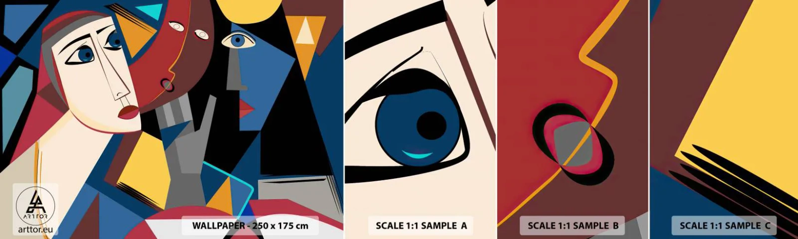 Mostră tapet autocolant Deluxe Sticker - Discuția cubiștilor - oameni, Cubism, Portret - 100x30 cm