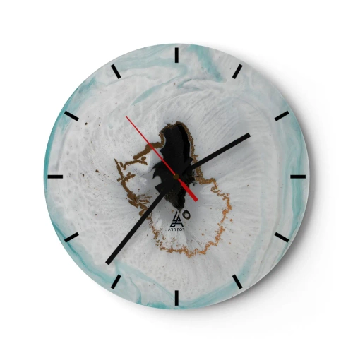Ceas de perete - Ceas pe sticlă - Model abstract cu efect de geodă și accente aurii - 30x30cm - Pătrunde înăuntru - Decorațiune modernă pentru perete pentru living, bucătărie și dormitor ARTTOR