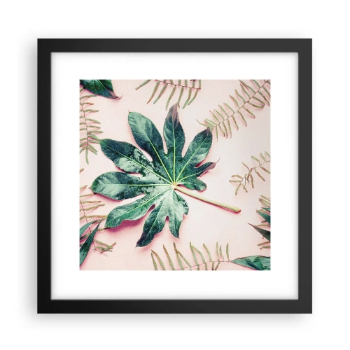 Poster în ramă neagră - Studiu de verdeață pe un fundal roz - 30x30 cm