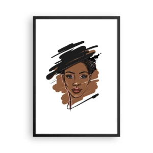 Poster în ramă neagră - Portret stilizat al unei femei în nuanțe de maro și negru - 50x70cm - Dulce ca ciocolata - Decorațiune modernă pentru perete pentru living și dormitor ARTTOR