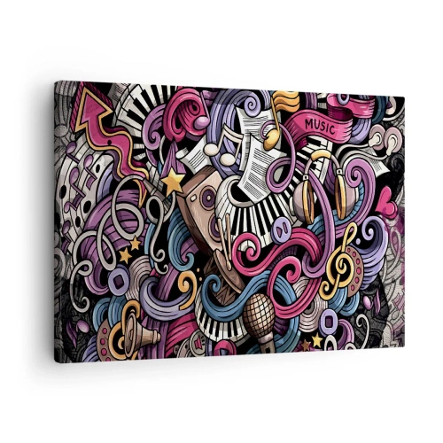 Tablou pe pânză Canvas - O abstracțiune muzicală plină de instrumente și note colorate. - 70x50cm - Melodie complicată - Decorațiune modernă pentru perete pentru living și dormitor ARTTOR