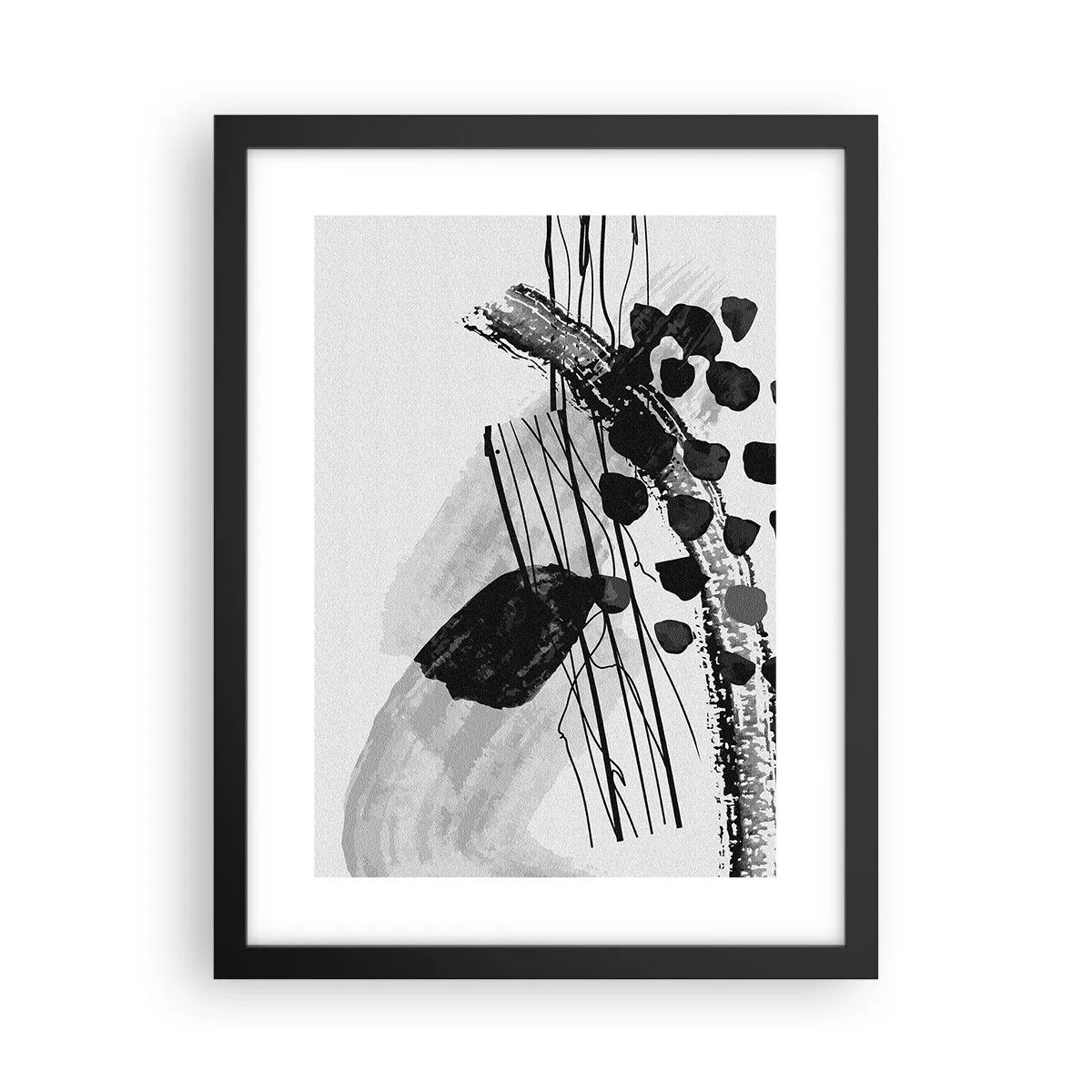 Poster în ramă neagră - Abstracție organică în negru și alb - 30x40 cm
