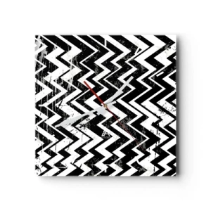 Ceas de perete - Ceas pe sticlă - Zig-alb, zag-negru - 30x30 cm