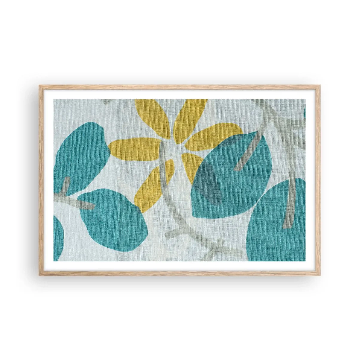 Poster în ramă de stejar deschis - Printre frunzele de azur - 91x61 cm