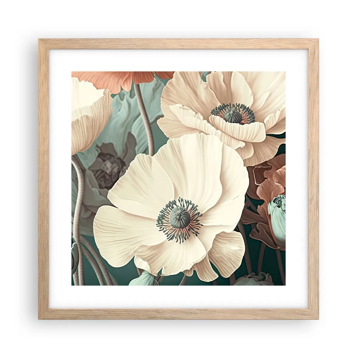 Poster în ramă de stejar deschis - Șoapta macilor - 40x40 cm