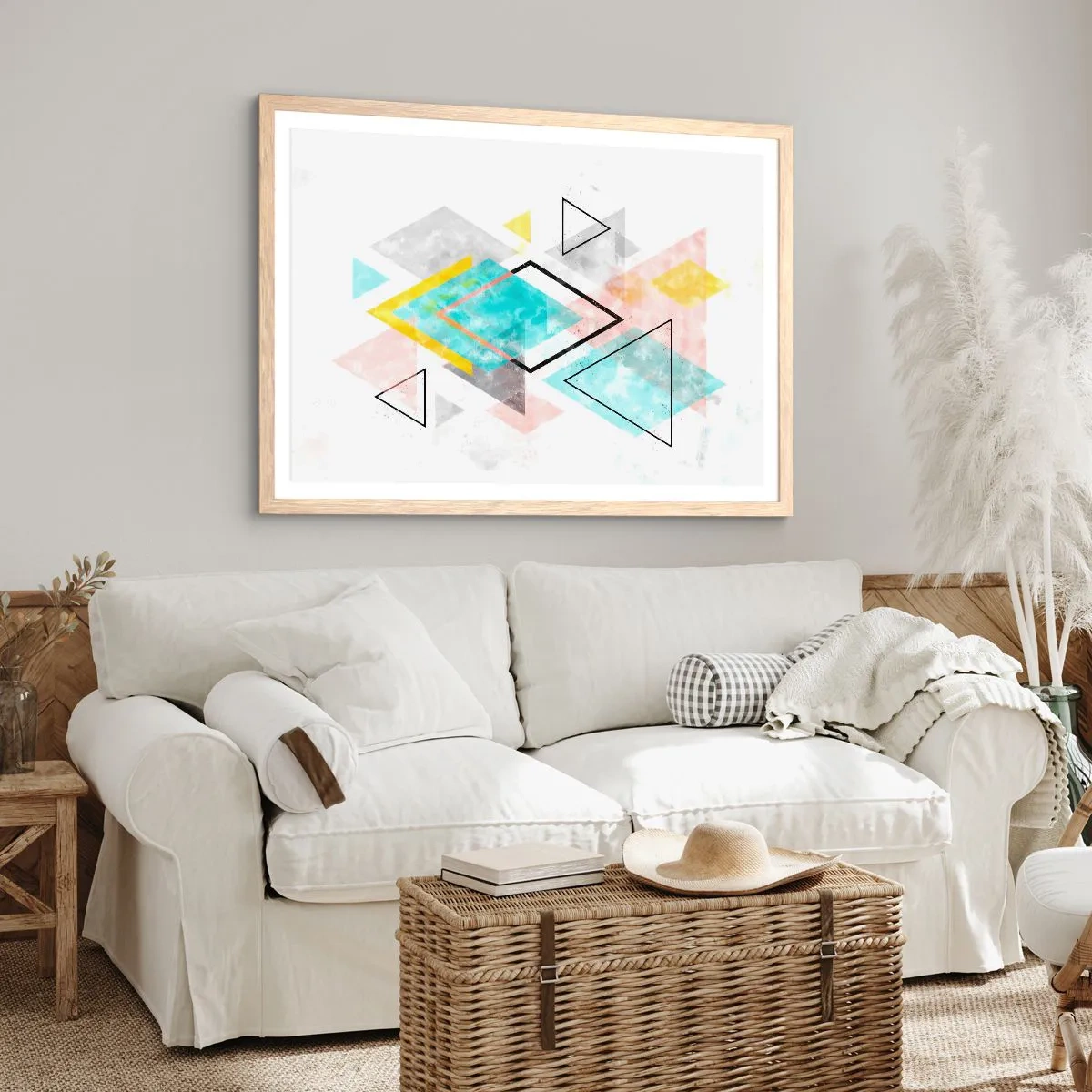 Poster în ramă de stejar deschis - Joc geometric - 50x40 cm