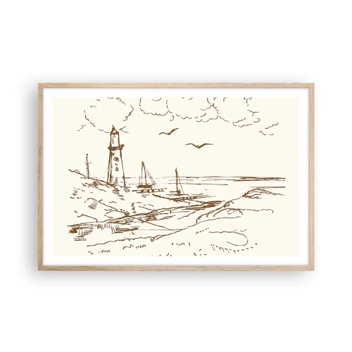 Poster în ramă de stejar deschis - Schiță de amintiri de vară - 91x61 cm